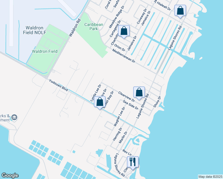 map of restaurants, bars, coffee shops, grocery stores, and more near 3730 Sweet Bay Drive in Corpus Christi