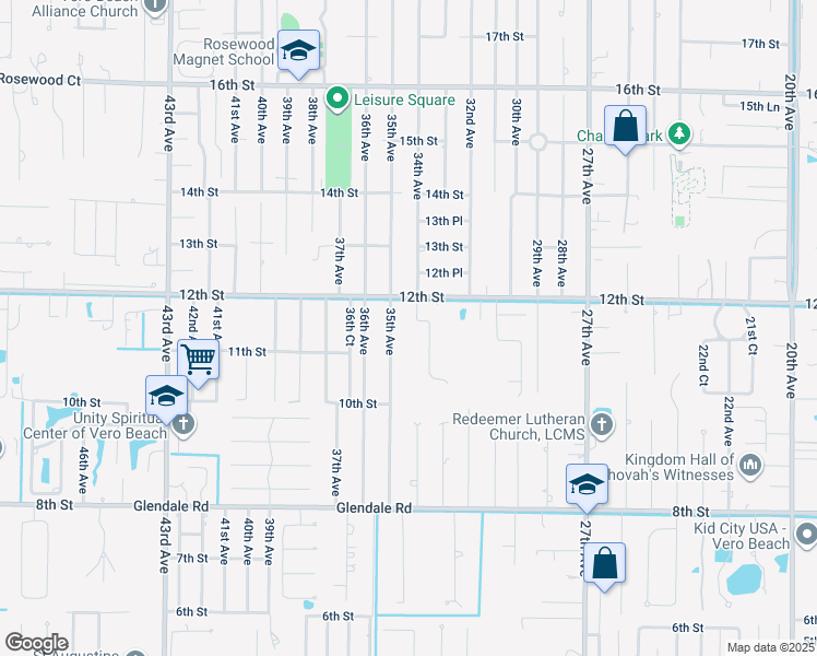 map of restaurants, bars, coffee shops, grocery stores, and more near 1165 34th Avenue in Vero Beach