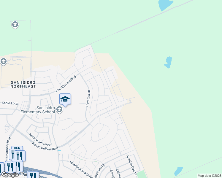 map of restaurants, bars, coffee shops, grocery stores, and more near 1502 Sombras Drive in Laredo