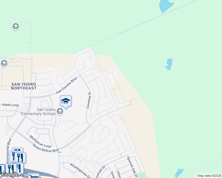 map of restaurants, bars, coffee shops, grocery stores, and more near Unnamed Road in Laredo