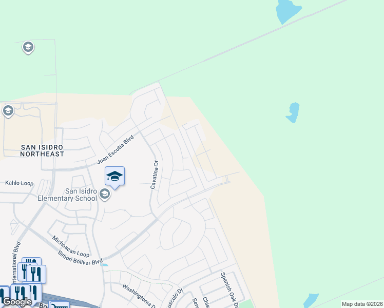 map of restaurants, bars, coffee shops, grocery stores, and more near Unnamed Road in Laredo