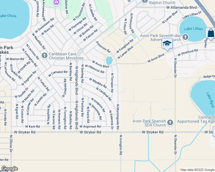 map of restaurants, bars, coffee shops, grocery stores, and more near 2088 N Zephyr Rd in Avon Park