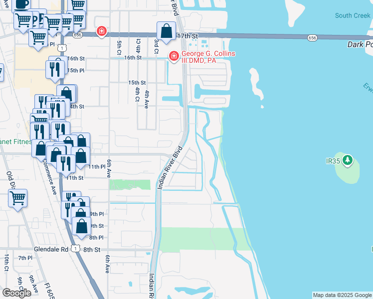 map of restaurants, bars, coffee shops, grocery stores, and more near 1217 Normandie Way in Vero Beach