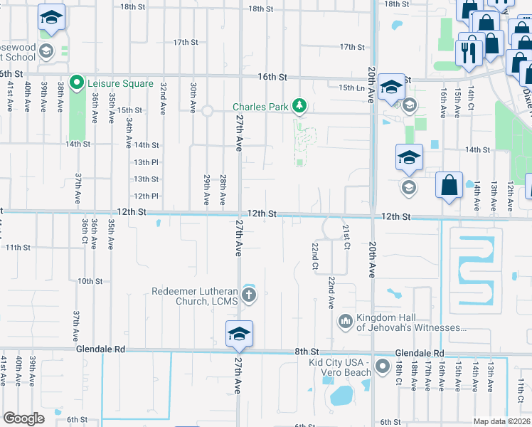 map of restaurants, bars, coffee shops, grocery stores, and more near 2645 12th Street in Vero Beach