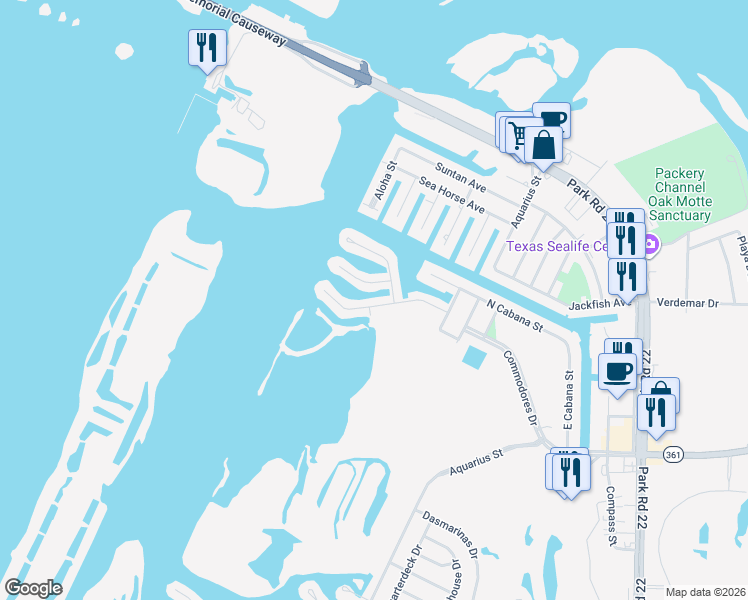 map of restaurants, bars, coffee shops, grocery stores, and more near 13814 Primavera Drive in Corpus Christi