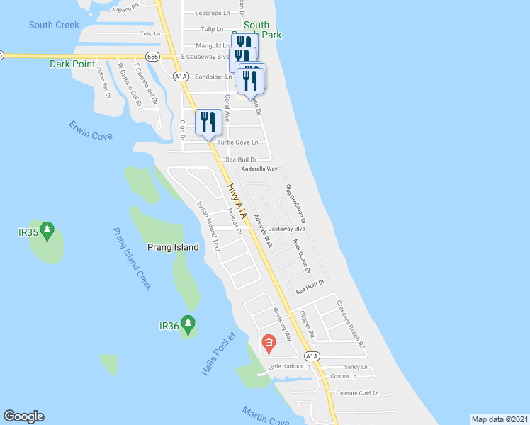 map of restaurants, bars, coffee shops, grocery stores, and more near 1260 Admirals Walk in Vero Beach