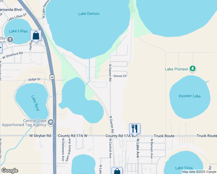 map of restaurants, bars, coffee shops, grocery stores, and more near 477 Oak Canopy Circle in Avon Park