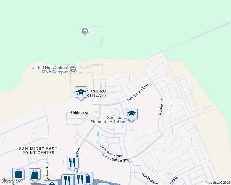 map of restaurants, bars, coffee shops, grocery stores, and more near 142 Pacifico Drive in Laredo