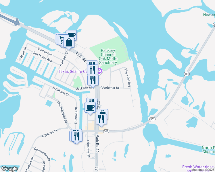 map of restaurants, bars, coffee shops, grocery stores, and more near 14246 Sand Dollar Avenue in Corpus Christi
