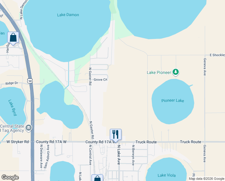 map of restaurants, bars, coffee shops, grocery stores, and more near 214 East Shockley Road in Avon Park