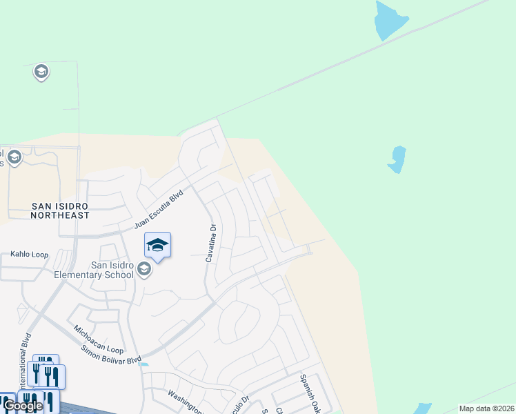 map of restaurants, bars, coffee shops, grocery stores, and more near Unnamed Road in Laredo