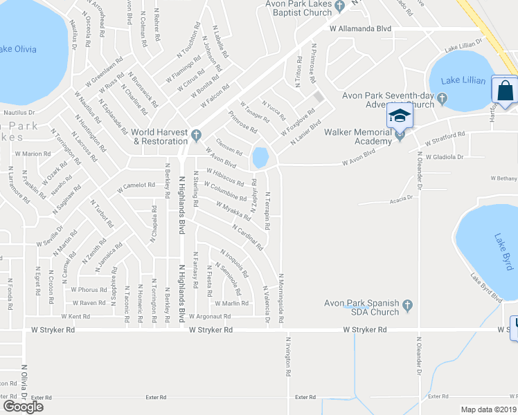 map of restaurants, bars, coffee shops, grocery stores, and more near 2088 North Zephyr Road in Avon Park