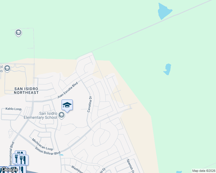 map of restaurants, bars, coffee shops, grocery stores, and more near Unnamed Road in Laredo
