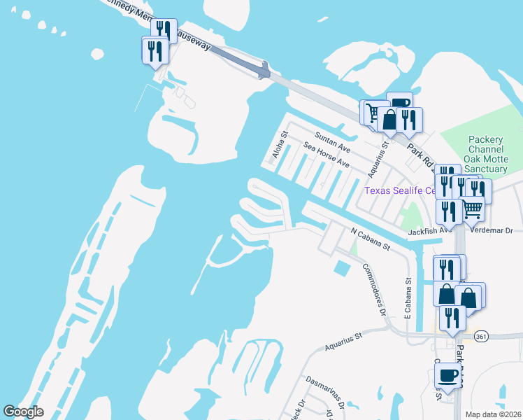 map of restaurants, bars, coffee shops, grocery stores, and more near 13714 Tajamar Street in Corpus Christi