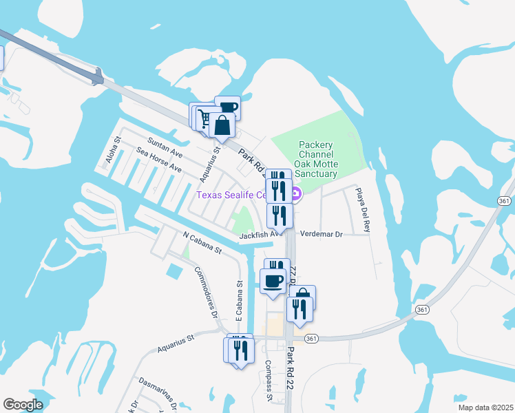 map of restaurants, bars, coffee shops, grocery stores, and more near 14206 Ambrosia Street in Corpus Christi