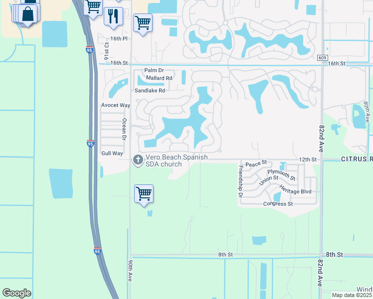 map of restaurants, bars, coffee shops, grocery stores, and more near 545 Stanleys Cay in Vero Beach