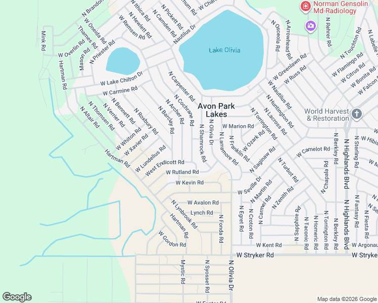 map of restaurants, bars, coffee shops, grocery stores, and more near 2133 North Cochrane Road in Avon Park