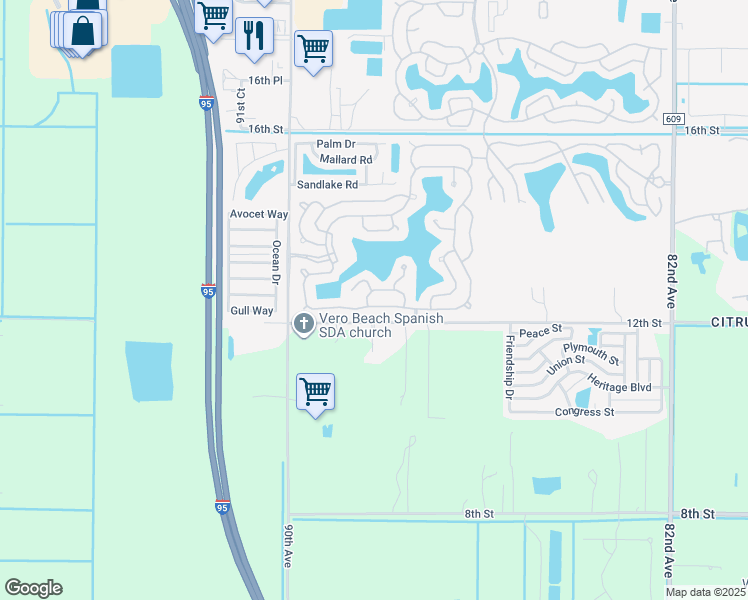map of restaurants, bars, coffee shops, grocery stores, and more near 545 Stanleys Cay in Vero Beach
