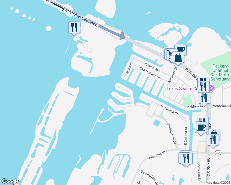 map of restaurants, bars, coffee shops, grocery stores, and more near 13714 Tajamar Street in Corpus Christi