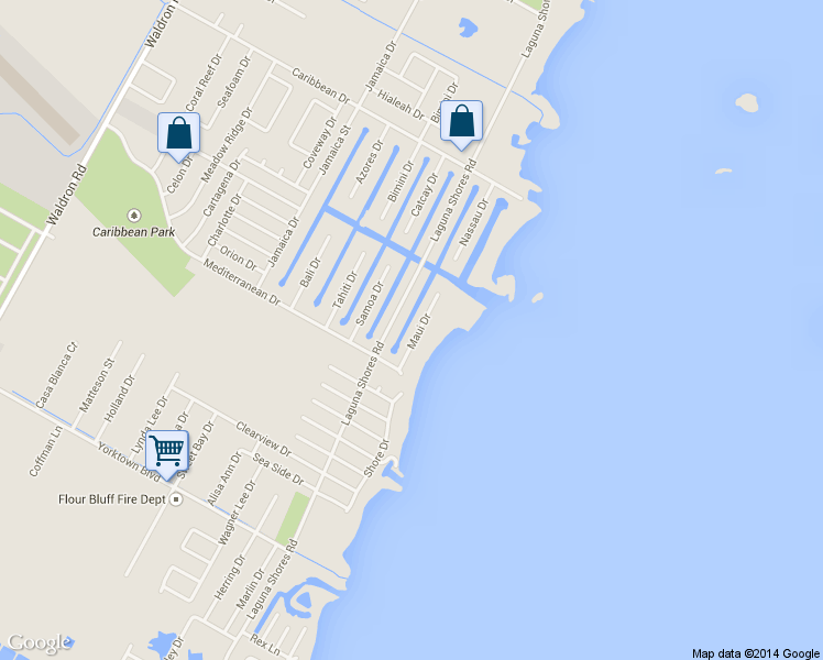 map of restaurants, bars, coffee shops, grocery stores, and more near 3410 Maui Drive in Corpus Christi