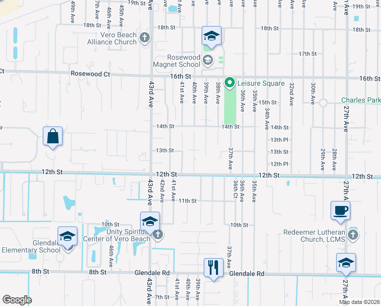 map of restaurants, bars, coffee shops, grocery stores, and more near 1275 40th Avenue in Vero Beach