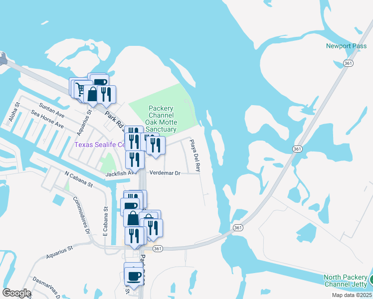 map of restaurants, bars, coffee shops, grocery stores, and more near 14214 Avenue De San Nico in Corpus Christi