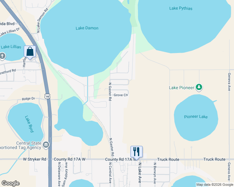 map of restaurants, bars, coffee shops, grocery stores, and more near 311 Grove Circle in Avon Park