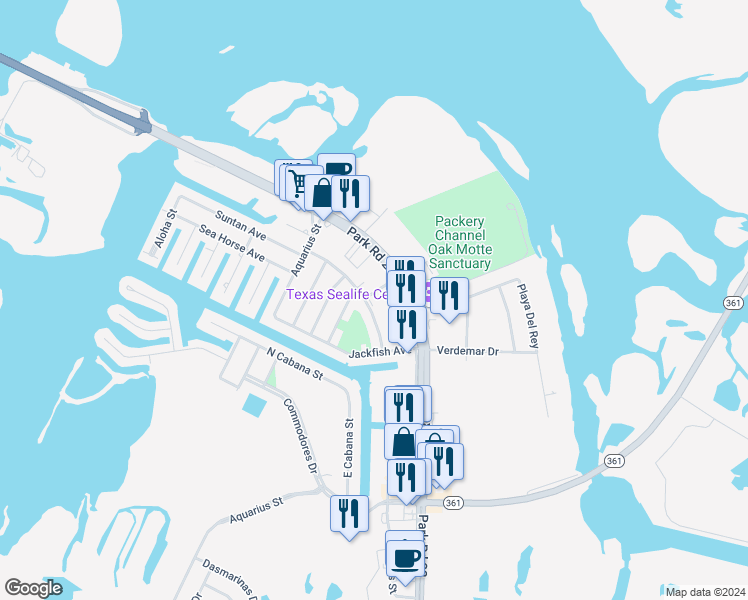 map of restaurants, bars, coffee shops, grocery stores, and more near 14206 Ambrosia Street in Corpus Christi