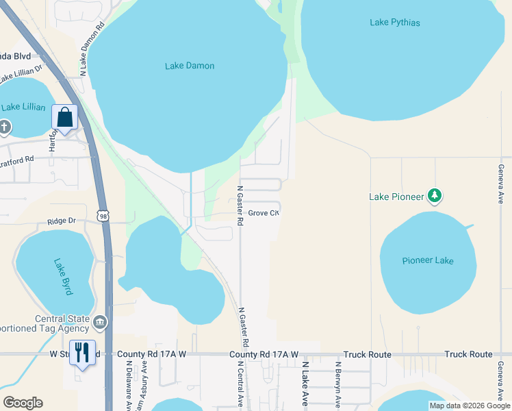 map of restaurants, bars, coffee shops, grocery stores, and more near 311 Grove Circle in Avon Park