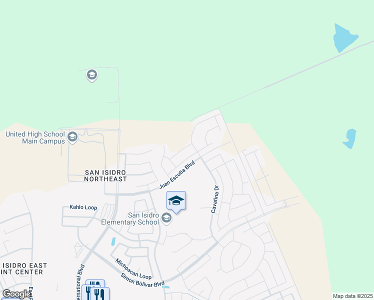 map of restaurants, bars, coffee shops, grocery stores, and more near 114 Calma Drive in Laredo
