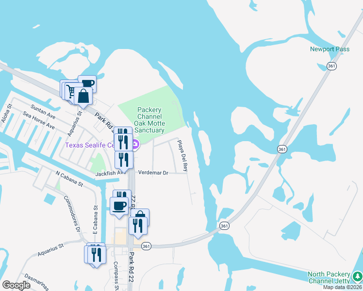 map of restaurants, bars, coffee shops, grocery stores, and more near 14214 Avenue De San Nico in Corpus Christi