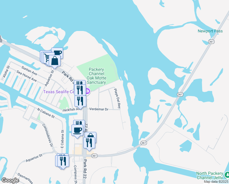 map of restaurants, bars, coffee shops, grocery stores, and more near 14214 Avenue De San Nico in Corpus Christi