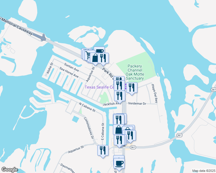 map of restaurants, bars, coffee shops, grocery stores, and more near 14206 Ambrosia Street in Corpus Christi