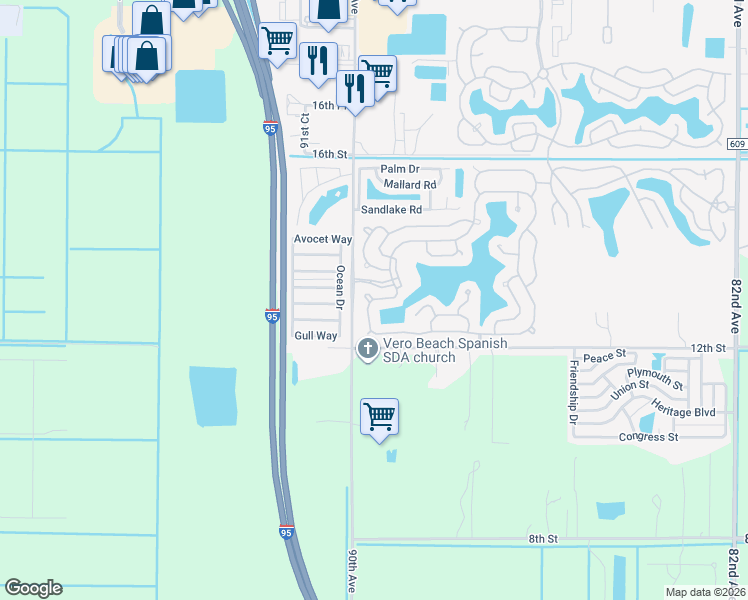 map of restaurants, bars, coffee shops, grocery stores, and more near 219 Bimini Cay Circle in Vero Beach