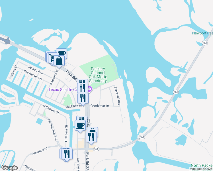 map of restaurants, bars, coffee shops, grocery stores, and more near 14518 Villa Maria Isabel in Corpus Christi