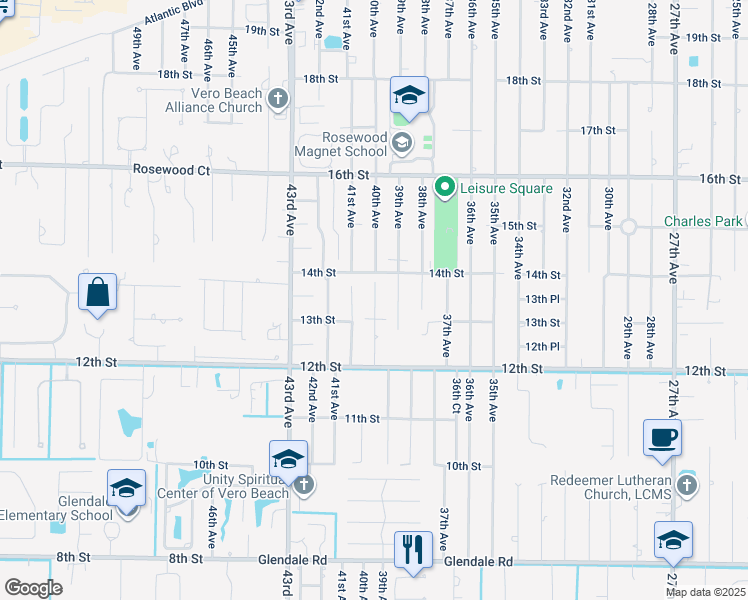 map of restaurants, bars, coffee shops, grocery stores, and more near 1355 40th Avenue in Vero Beach