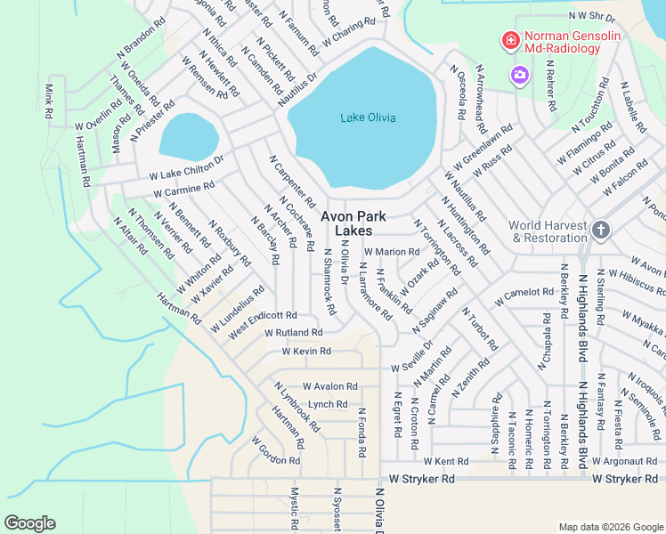 map of restaurants, bars, coffee shops, grocery stores, and more near 2205 North Olivia Drive in Avon Park