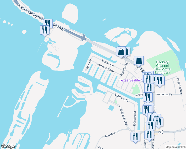 map of restaurants, bars, coffee shops, grocery stores, and more near 14321 Caribe Street in Corpus Christi