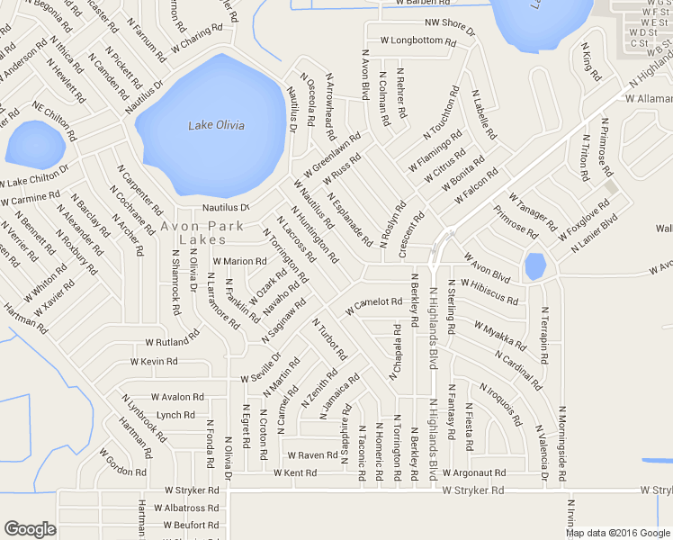 map of restaurants, bars, coffee shops, grocery stores, and more near 2205 North Huntington Road in Avon Park