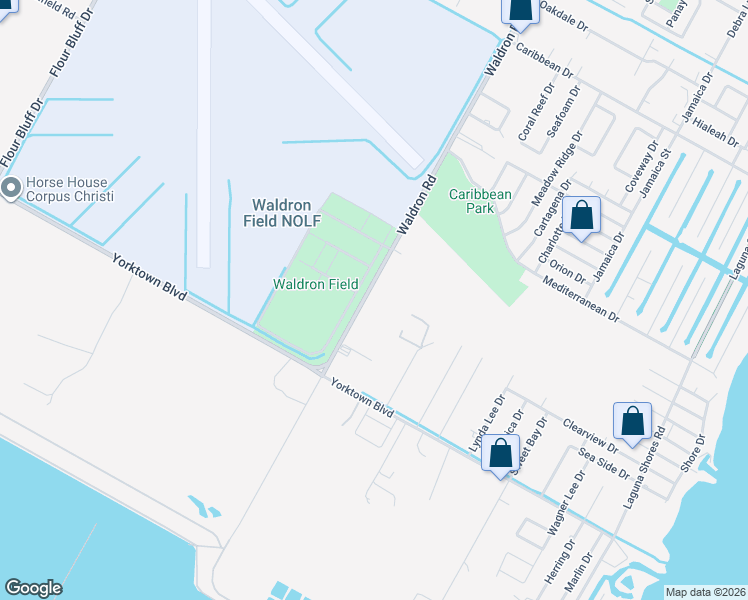 map of restaurants, bars, coffee shops, grocery stores, and more near 3745 Waldron Road in Corpus Christi