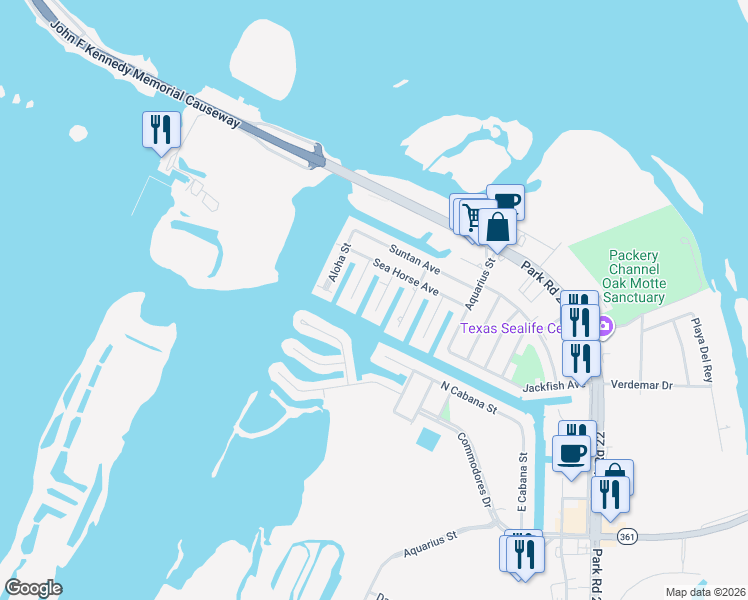 map of restaurants, bars, coffee shops, grocery stores, and more near 14321 Caribe Street in Corpus Christi