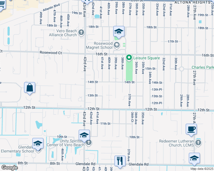 map of restaurants, bars, coffee shops, grocery stores, and more near 1355 40th Avenue in Vero Beach