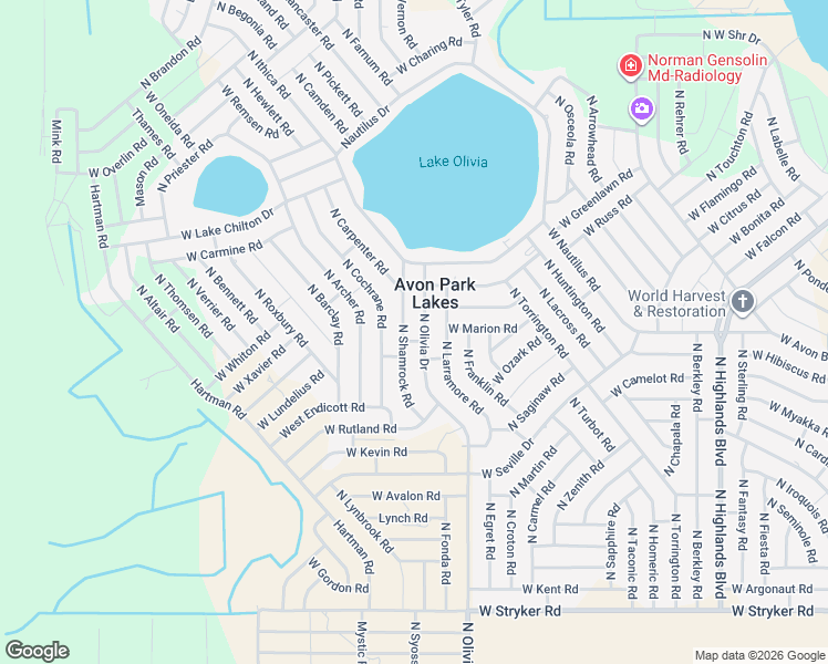 map of restaurants, bars, coffee shops, grocery stores, and more near 2205 North Olivia Drive in Avon Park