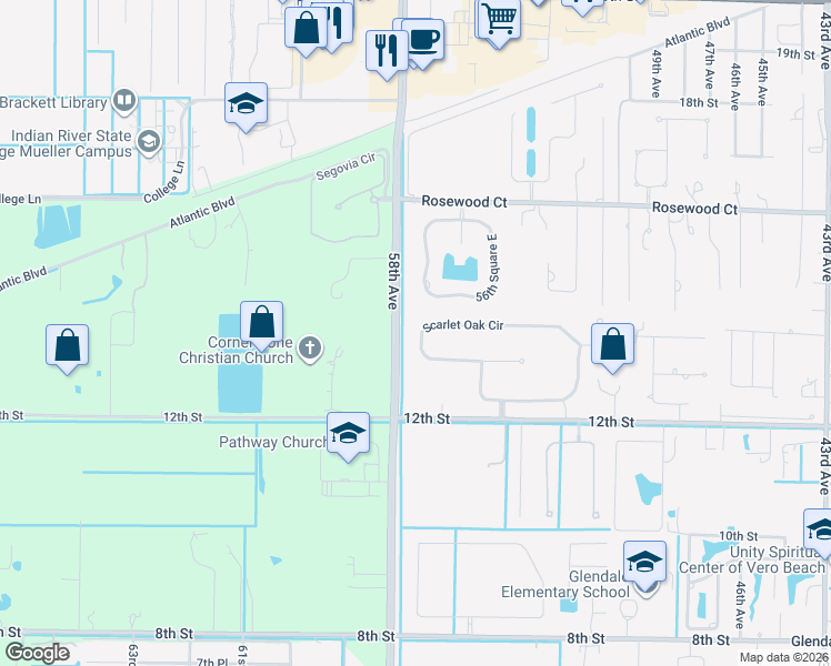 map of restaurants, bars, coffee shops, grocery stores, and more near 1275 Scarlet Oak Circle in Vero Beach