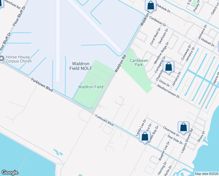 map of restaurants, bars, coffee shops, grocery stores, and more near 3745 Waldron Road in Corpus Christi