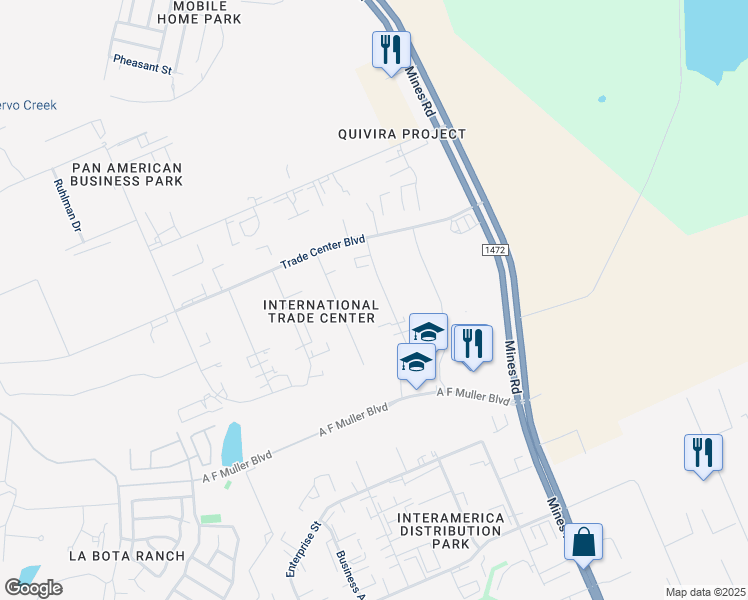 map of restaurants, bars, coffee shops, grocery stores, and more near 14412 Investment Avenue in Laredo