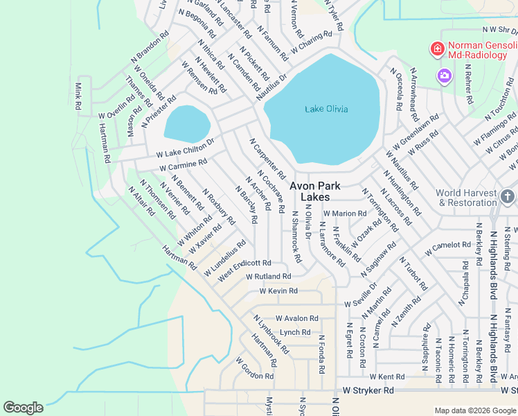 map of restaurants, bars, coffee shops, grocery stores, and more near 2218 North Berkley Road in Avon Park