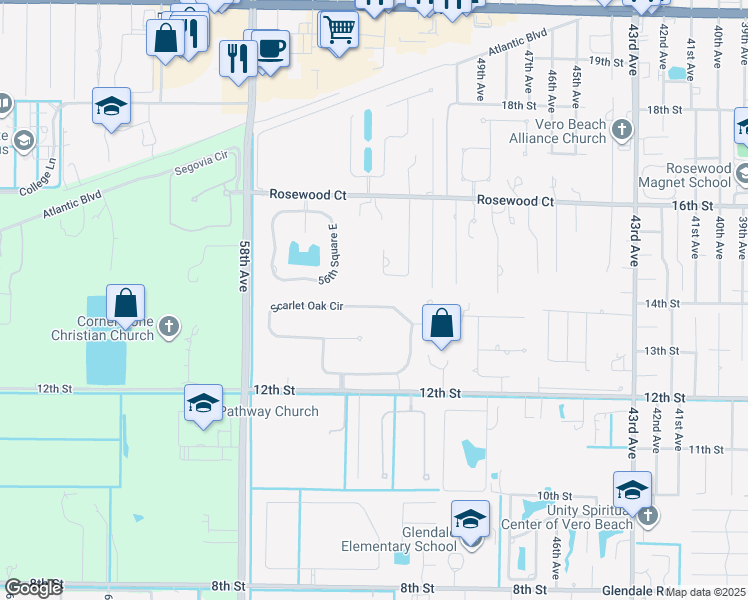 map of restaurants, bars, coffee shops, grocery stores, and more near 1311 Scarlet Oak Circle in Vero Beach