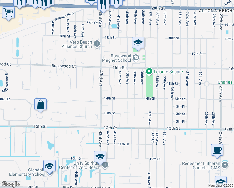 map of restaurants, bars, coffee shops, grocery stores, and more near 4141 16th Street in Vero Beach