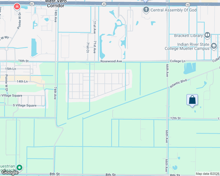 map of restaurants, bars, coffee shops, grocery stores, and more near 7193 East Village Square in Vero Beach